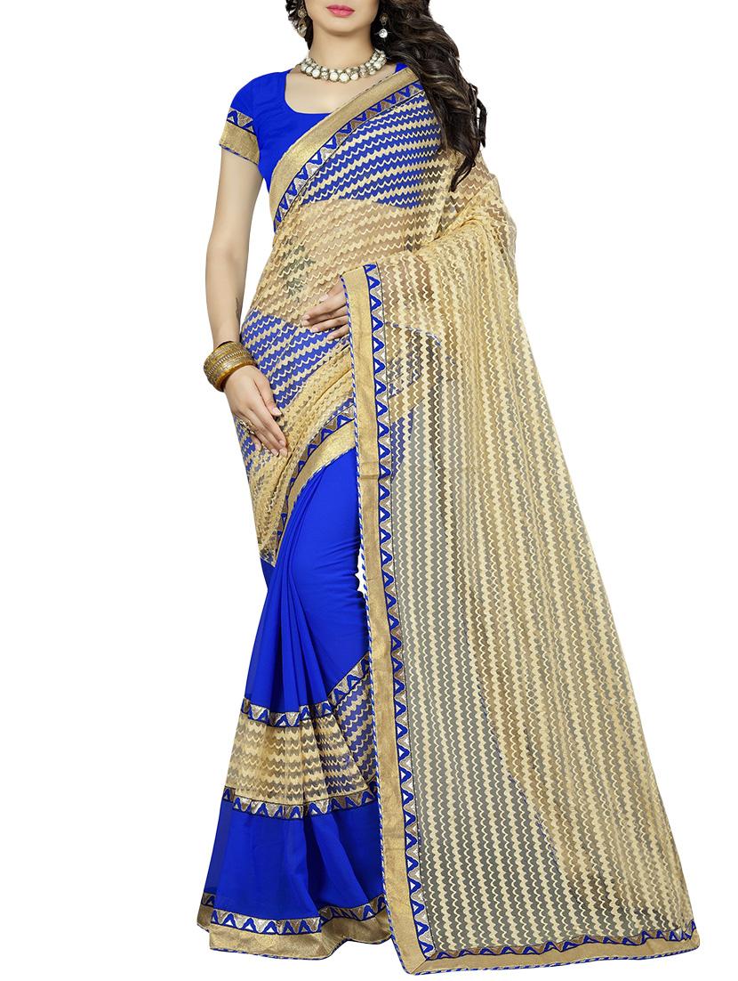blue georgette half and half saree with blouse - 14895222 - Zoom Image - 1