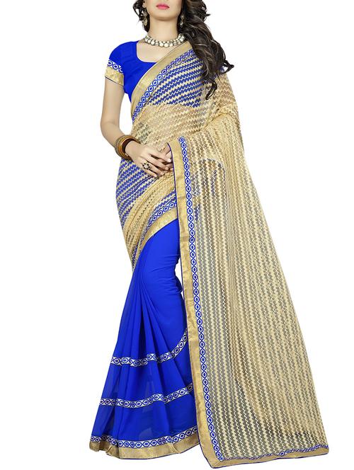 blue georgette bordered saree with blouse - 14895224 - Standard Image - 1