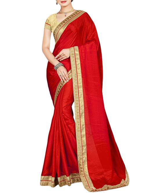 red chiffon bordered saree with blouse - 14895228 - Standard Image - 1