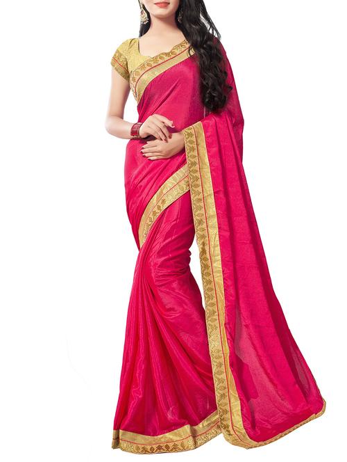 pink chiffon bordered saree with blouse - 14895230 - Standard Image - 1