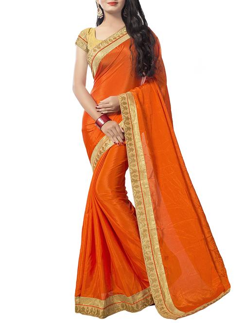 orange chiffon bordered saree with blouse - 14895231 - Standard Image - 1