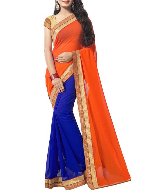 orange georgette half and half saree with blouse - 14895234 - Standard Image - 1