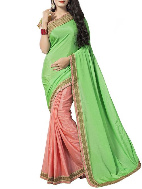 green chiffon half and half saree with blouse - 14895236 - Standard Image - 1