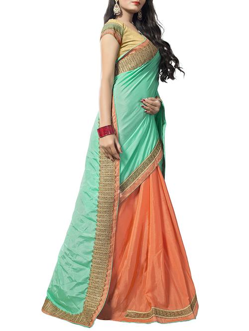 blue half and half saree with blouse - 14895237 - Standard Image - 1