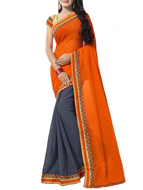 orange georgette half and half saree with blouse - 14895239 - Standard Image - 1
