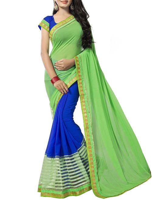 green georgette half and half saree with blouse - 14895241 - Standard Image - 1