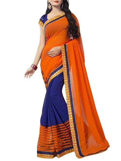 orange georgette half and half saree with blouse - 14895243 - Standard Image - 1