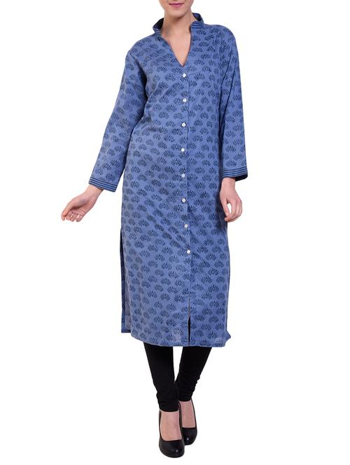 Lavanya Indigo Cotton Hand Block Printed Kurta - 14895255 - Very Small Image - 1