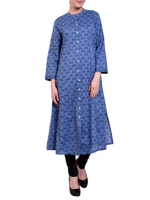 Lavanya Indigo Cotton Hand Block Printed Kurta - 14895256 - Very Small Image - 1