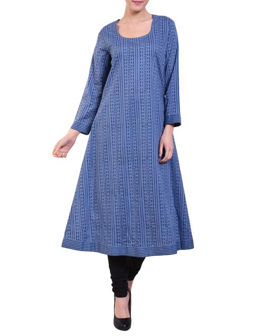 Lavanya Indigo Cotton Hand Block Printed Kurta - 14895260 - Very Small Image - 1