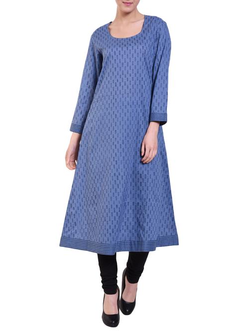 Lavanya blue cotton a-line kurta - 14895262 - Very Small Image - 1