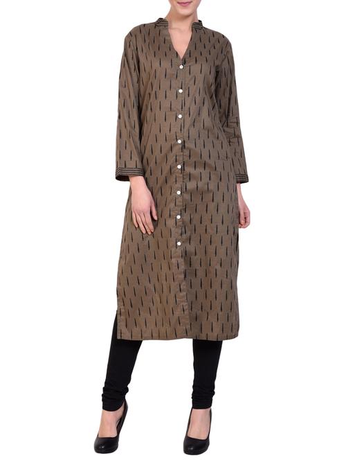 brown cotton straight kurta - 14895266 - Very Small Image - 1