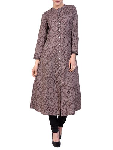 Purple cotton a-line kurta - 14895270 - Very Small Image - 1