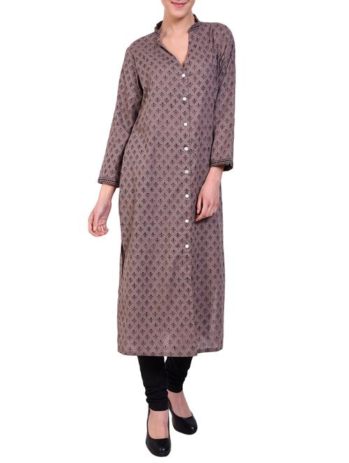 Purple cotton straight kurta - 14895271 - Very Small Image - 1