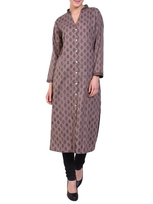 purple cotton straight kurta - 14895277 - Very Small Image - 1