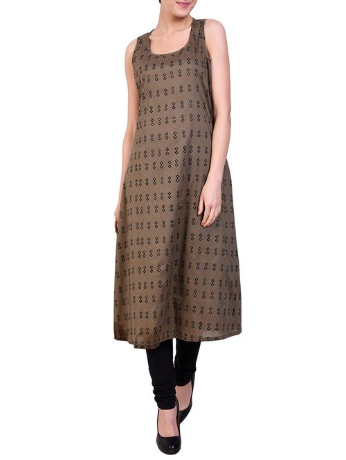 Brown cotton a-line kurta - 14895278 - Very Small Image - 1