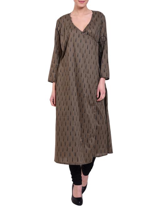 Brown Cotton Hand Block Printed Kurta - 14895280 - Very Small Image - 1