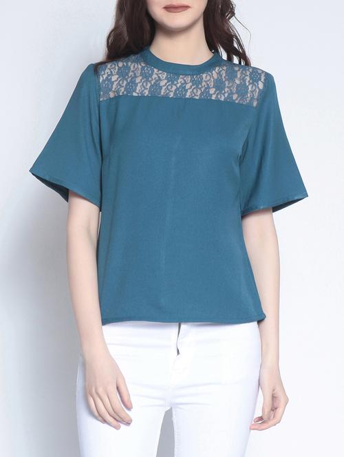lace paneled short sleeved top - 14895286 - Standard Image - 1