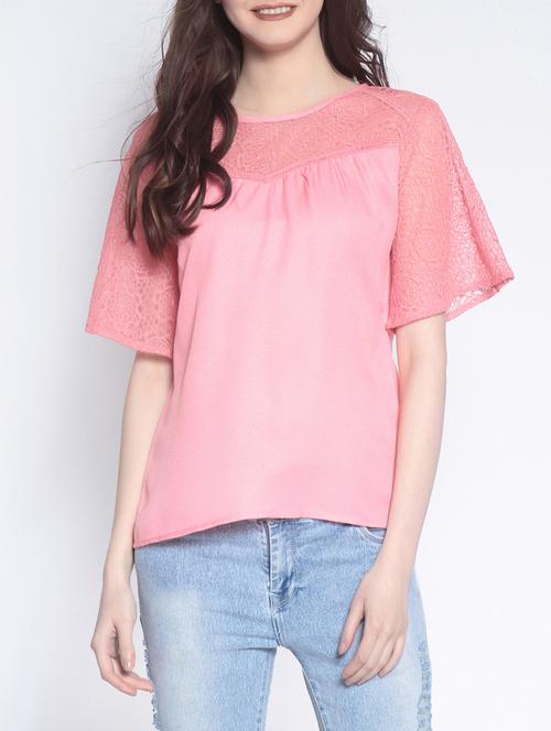 solid pink laced top - 14895294 - Very Small Image - 1