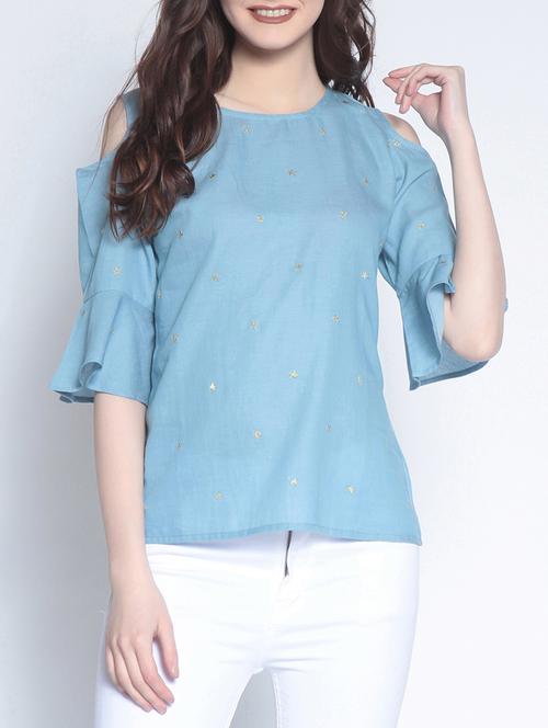 keyhole back embroidered top - 14895296 - Standard Image - 1