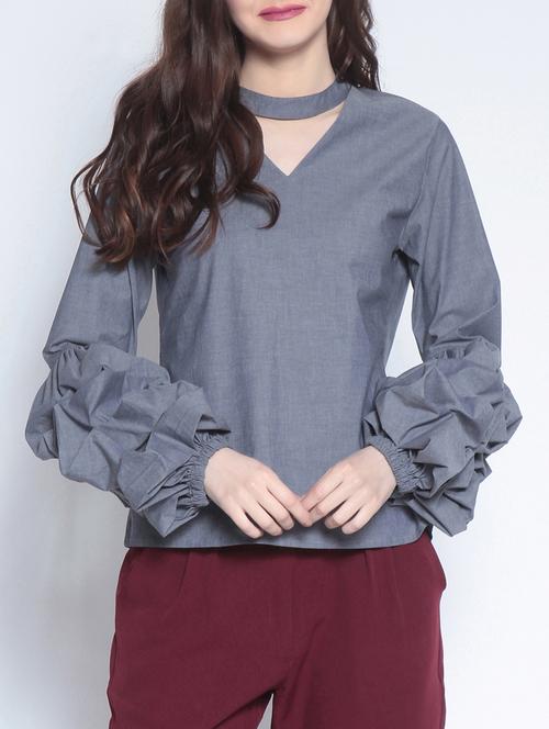 solid grey cotton top - 14895299 - Very Small Image - 1