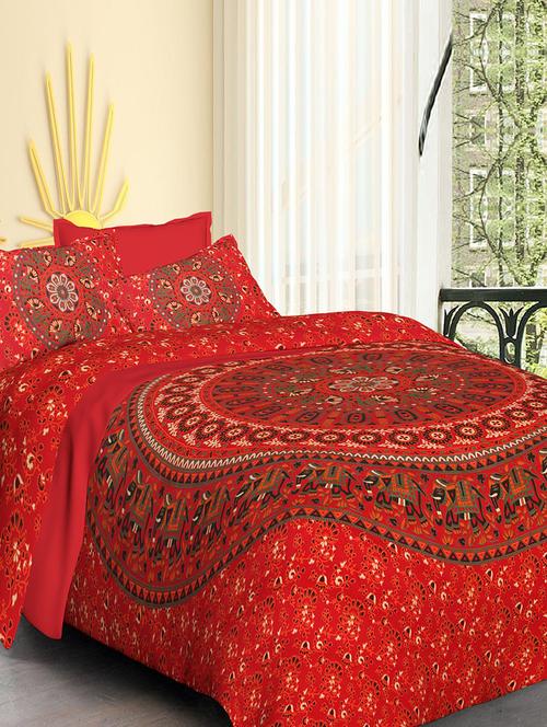 Pure Cotton Double bedsheet with 2 Pillow covers - 14895516 - Very Small Image - 1