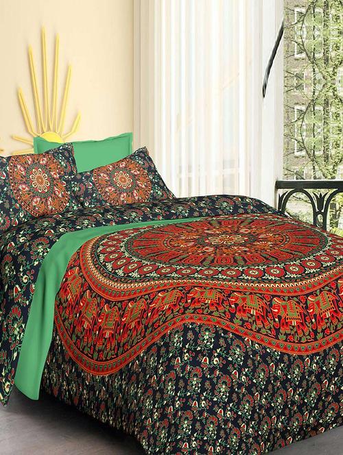 Pure Cotton Double bedsheet with 2 Pillow covers - 14895519 - Very Small Image - 1