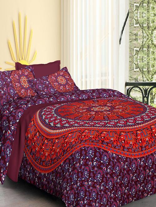Pure Cotton Double bedsheet with 2 Pillow covers - 14895520 - Very Small Image - 1