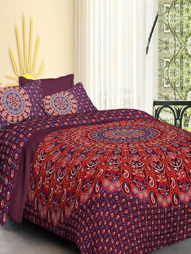 Pure Cotton Double bedsheet with 2 Pillow covers - 14895523 - Very Small Image - 1