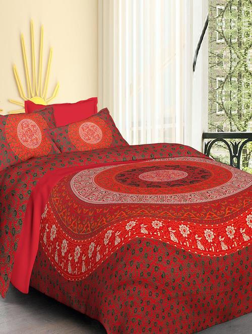 Pure Cotton Double bedsheet with 2 Pillow covers - 14895529 - Very Small Image - 1
