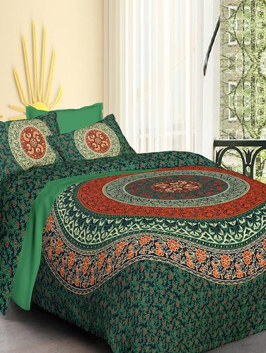 Pure Cotton Double bedsheet with 2 Pillow covers - 14895532 - Very Small Image - 1