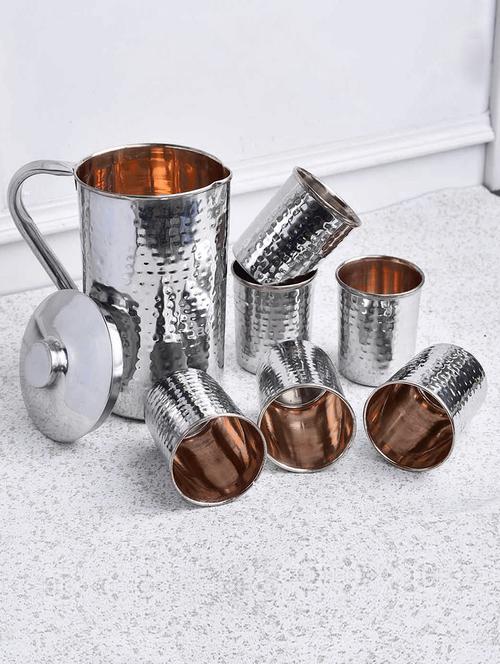 Copper Hammered Jug with 6 Glasses - 14895563 - Very Small Image - 1