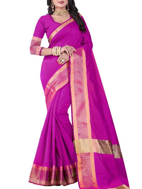 pink cotton silk bordered saree with blouse - 14895630 - Very Small Image - 1