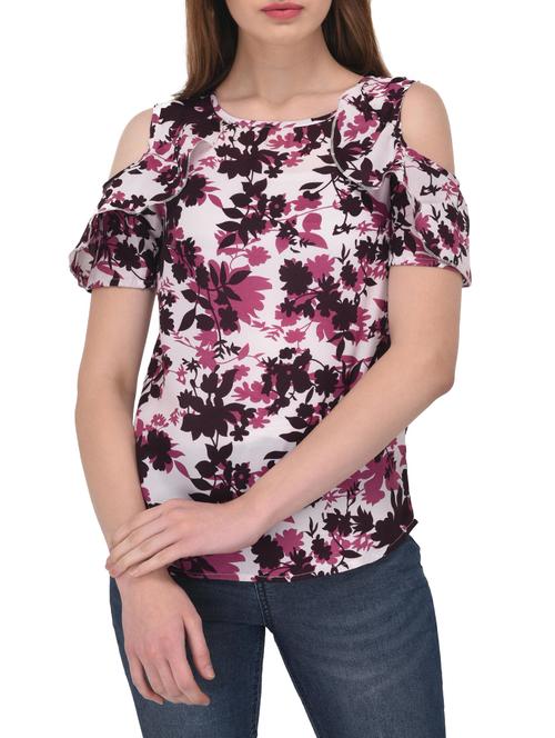 white printed cold shoulder top - 14895781 - Very Small Image - 1