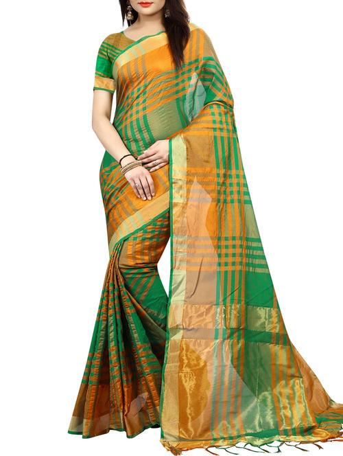 Checkered woven saree with blouse - 14896116 - Standard Image - 1