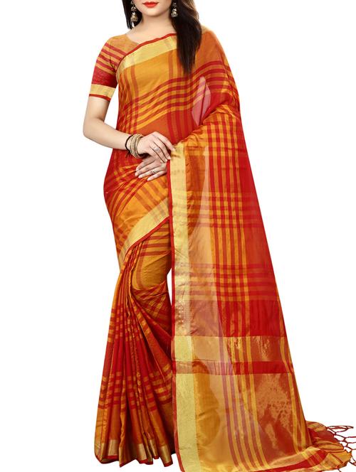 orange silk blend woven saree with blouse - 14896118 - Standard Image - 1
