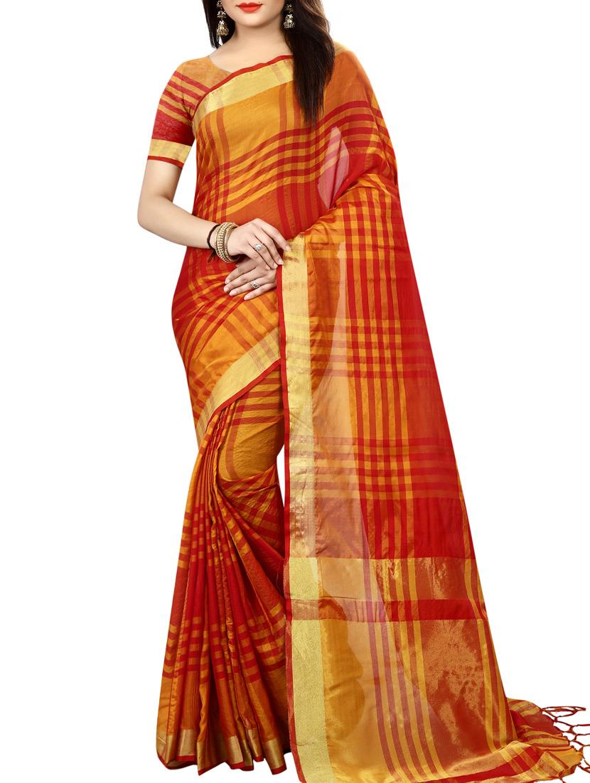 orange silk blend woven saree with blouse - 14896118 - Zoom Image - 1