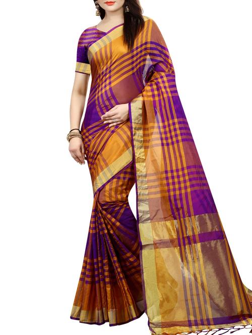 Checkered woven saree with blouse - 14896119 - Standard Image - 1