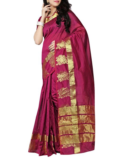magenta cotton silk bordered saree with blouse - 14896133 - Very Small Image - 1