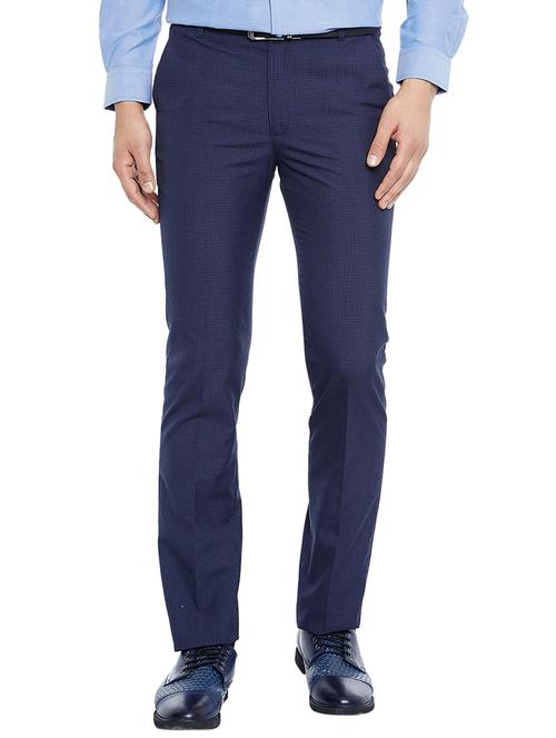 navy blue polyester flat front formal trouser - 14896164 - Very Small Image - 1