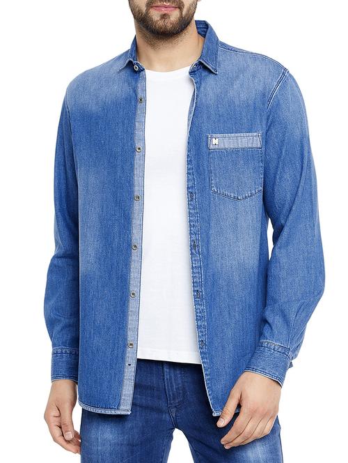 blue denim casual shirt - 14896169 - Very Small Image - 1