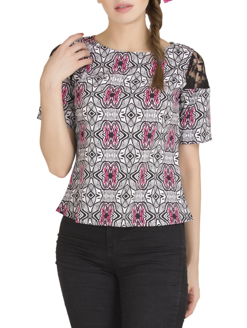lace insery printed top - 14896401 - Zoom Image - 1