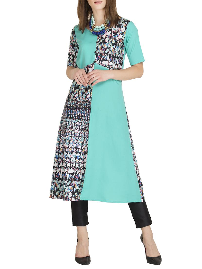 blue crepe a-line kurta - 14896414 - Zoom Image - 1