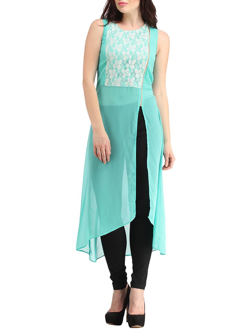 light blue georgette assymmetric tunic - 14896487 - Zoom Image - 1
