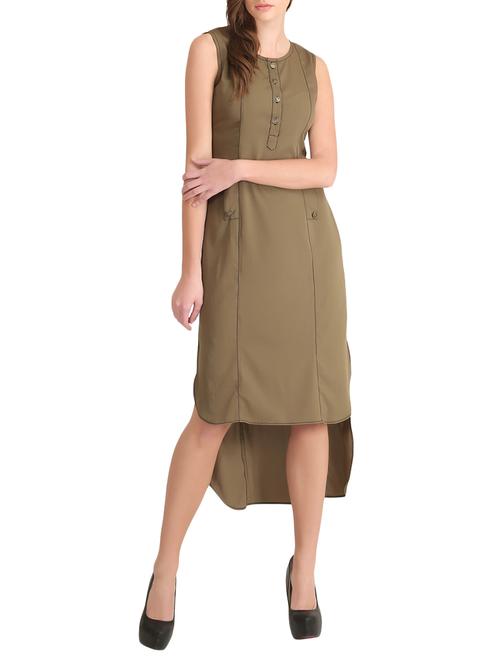 green solid crepe high-low dress - 14896488 - Standard Image - 1