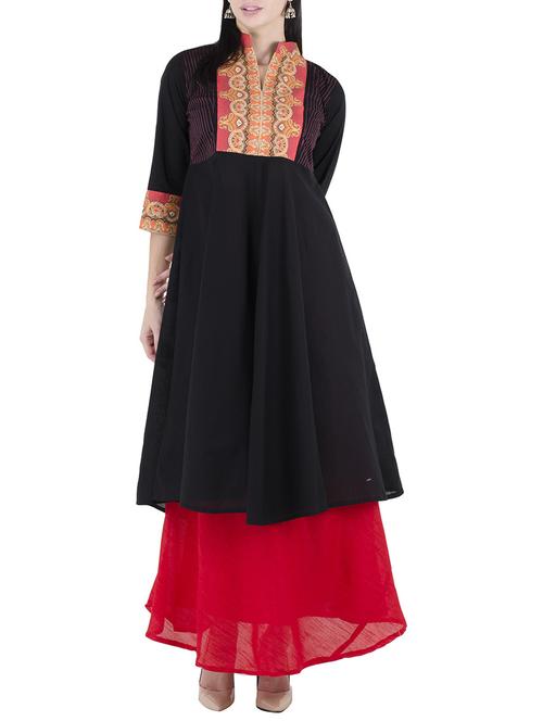 black cotton flared kurta - 14896499 - Very Small Image - 1