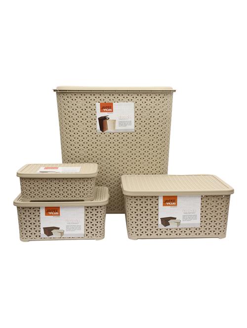 Combo- Drop all Small Laundry Basket, Keep all with cover (big, small & mini) Beige - 14896524 - Very Small Image - 1