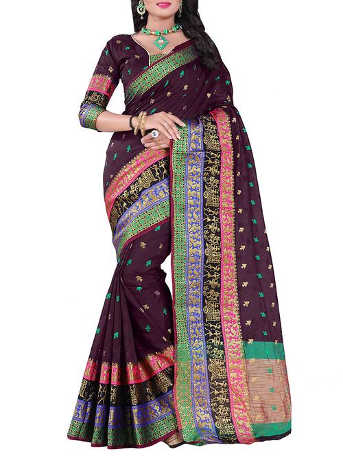brown silk blend chanderi saree with blouse - 14896683 - Very Small Image - 1