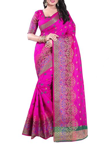 pink silk blend chanderi saree with blouse - 14896696 - Very Small Image - 1