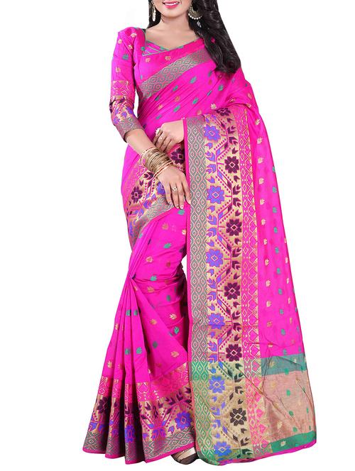 pink silk blend chanderi saree with blouse - 14896701 - Very Small Image - 1